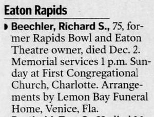 Rapids Bowl - Dec 11 2002 Former Owner Passes Away